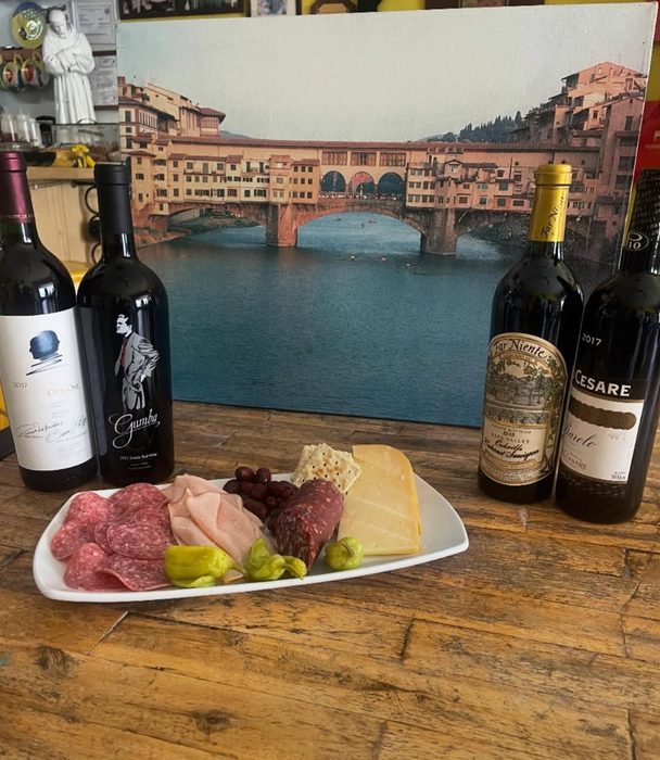 Charcuterie board and fine wines at La Bottega Italian coffee shop in Palm Desert, California